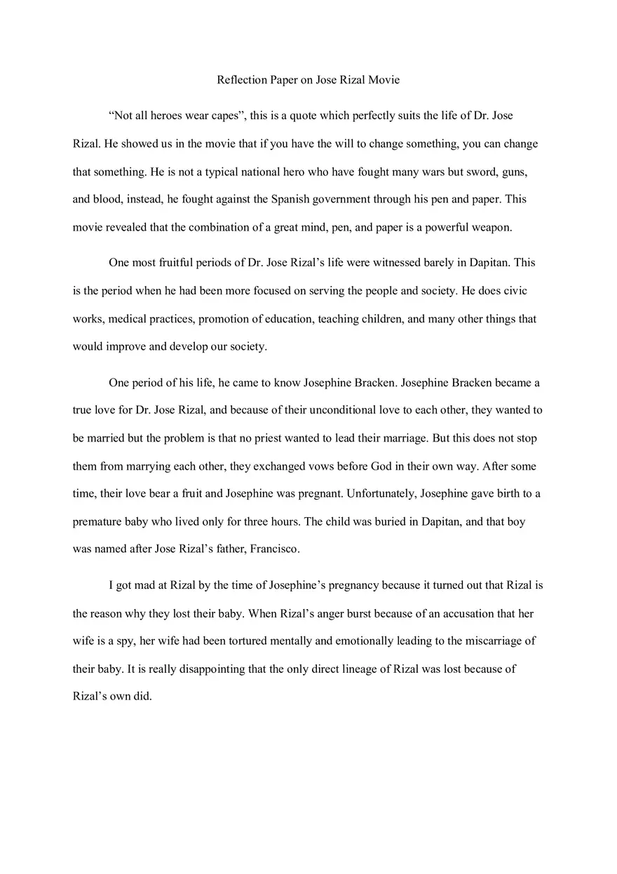Reflection Paper on Jose Rizal Movie - Page 1