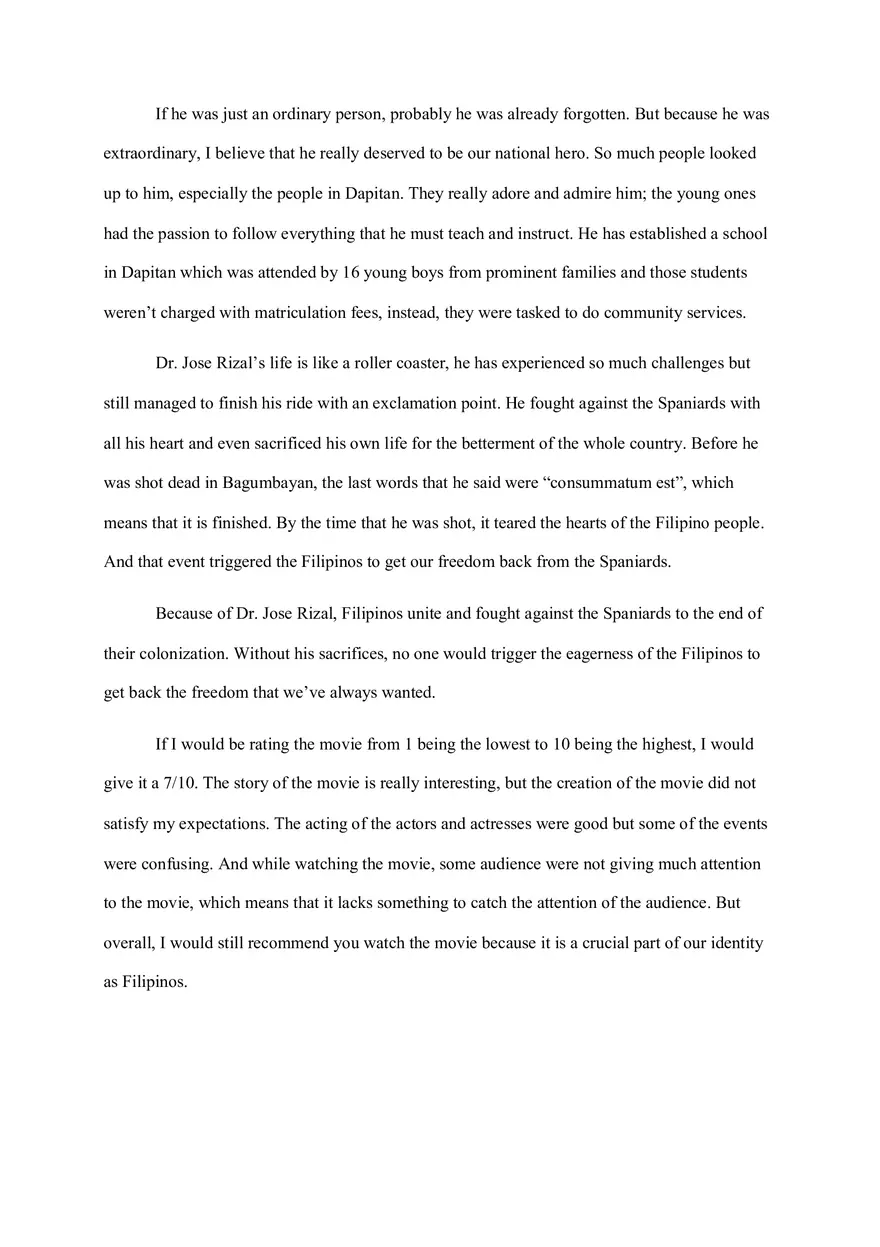 Reflection Paper on Jose Rizal Movie - Page 2