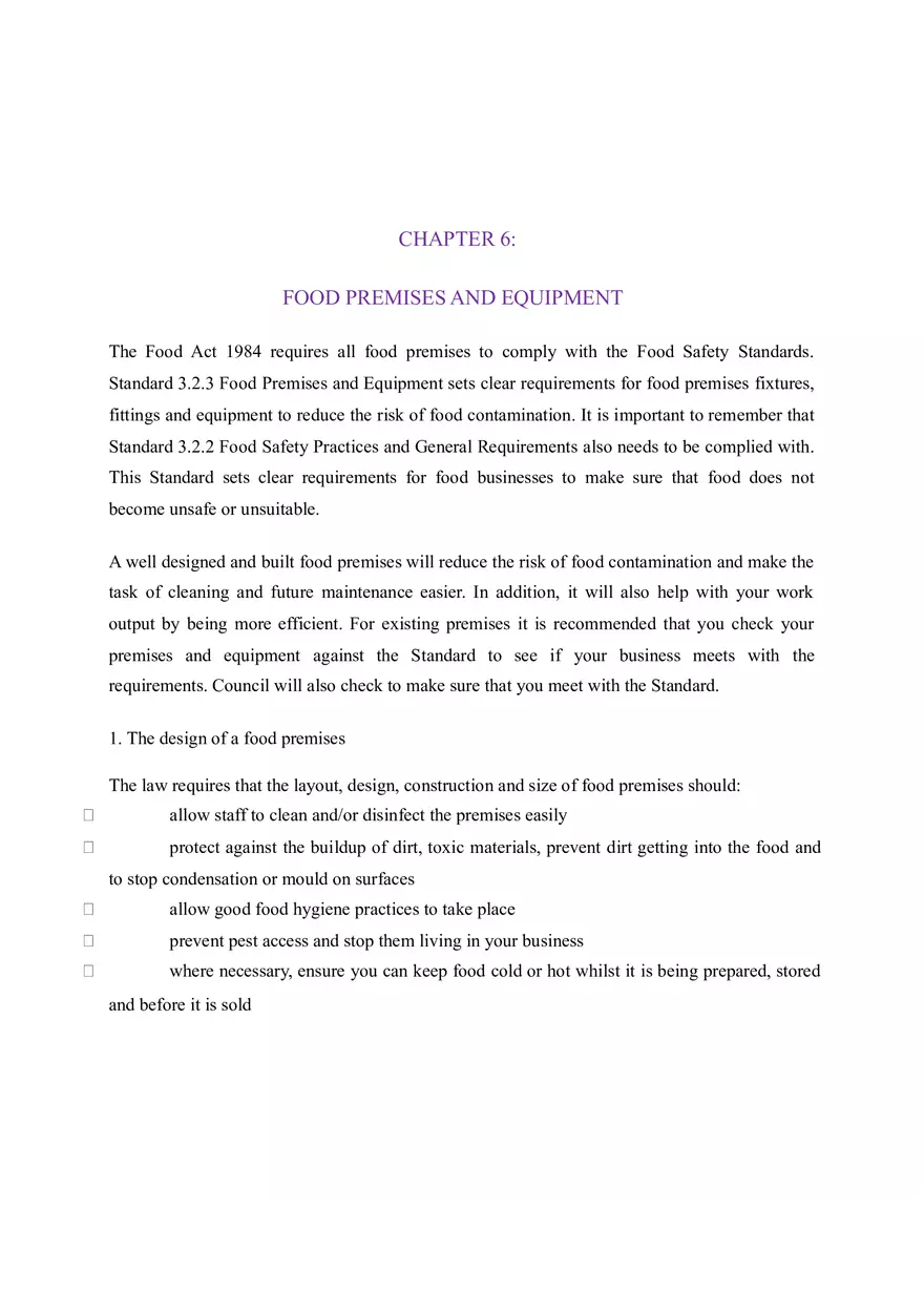 Chapter 6 Food Premises and Equipment - Page 1