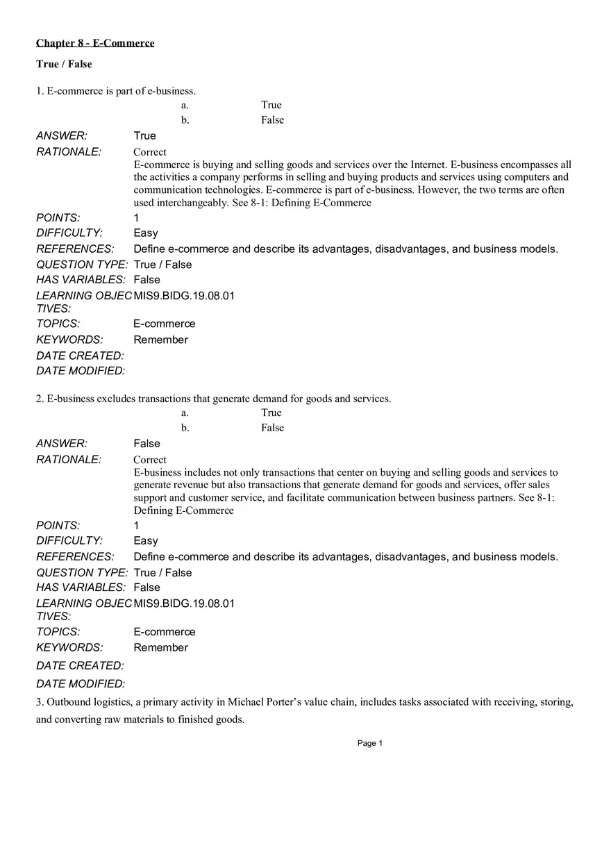 Chapter 8  E-Commerce True False - Page 1