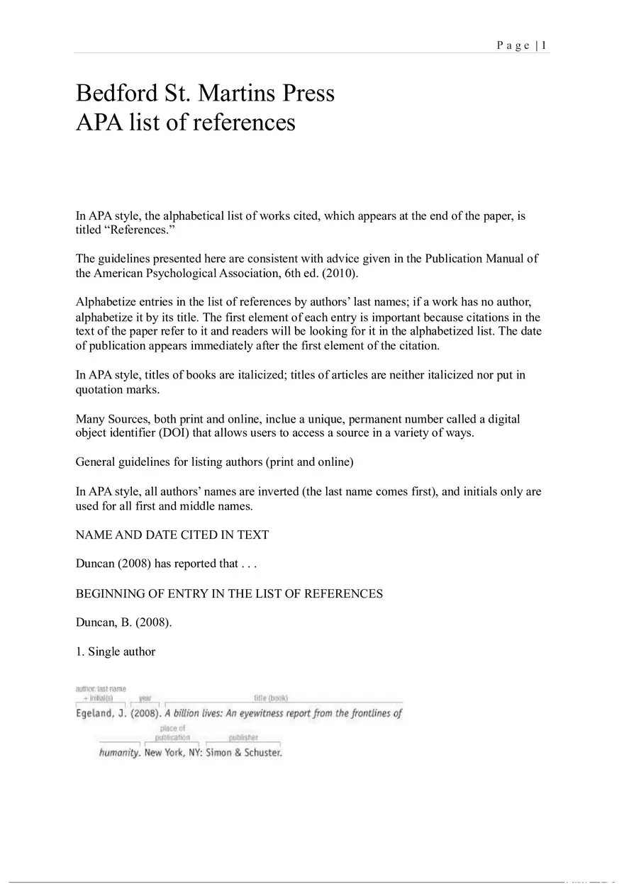 Bedford St. Martins Press APA List of References - Page 1