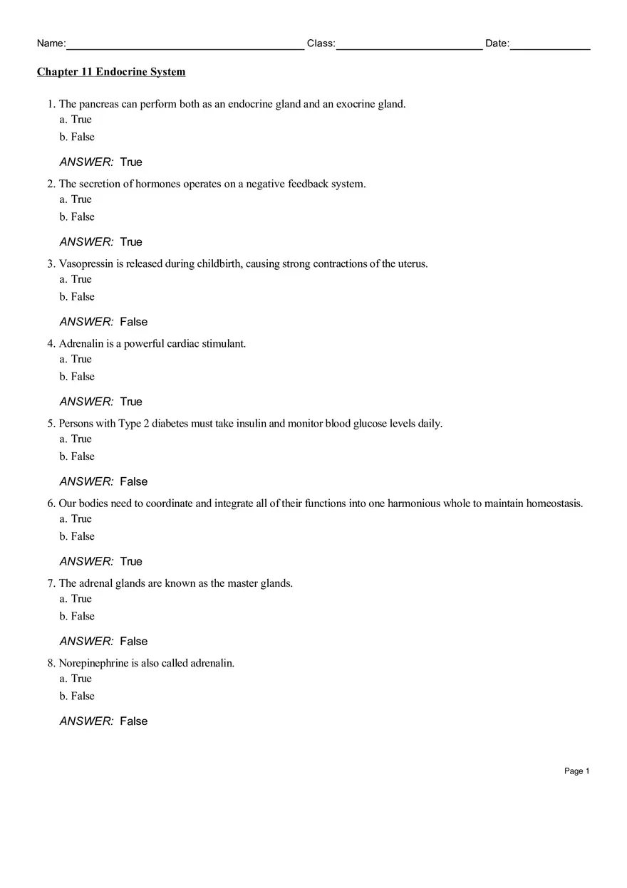 Chapter 11 Endocrine System Answers - Page 1