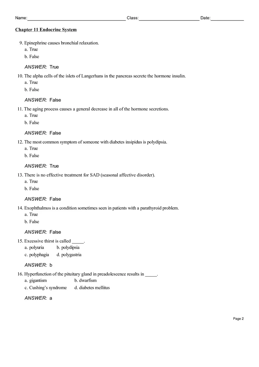 Chapter 11 Endocrine System Answers - Page 2