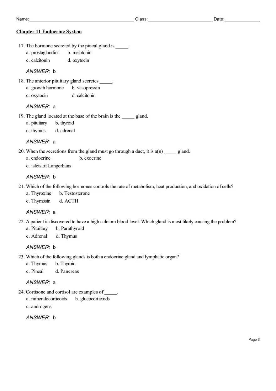 Chapter 11 Endocrine System Answers - Page 3