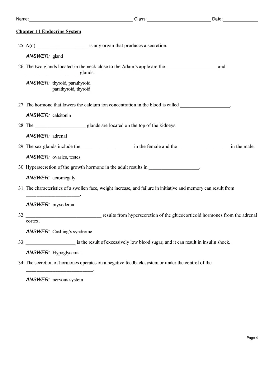 Chapter 11 Endocrine System Answers - Page 4