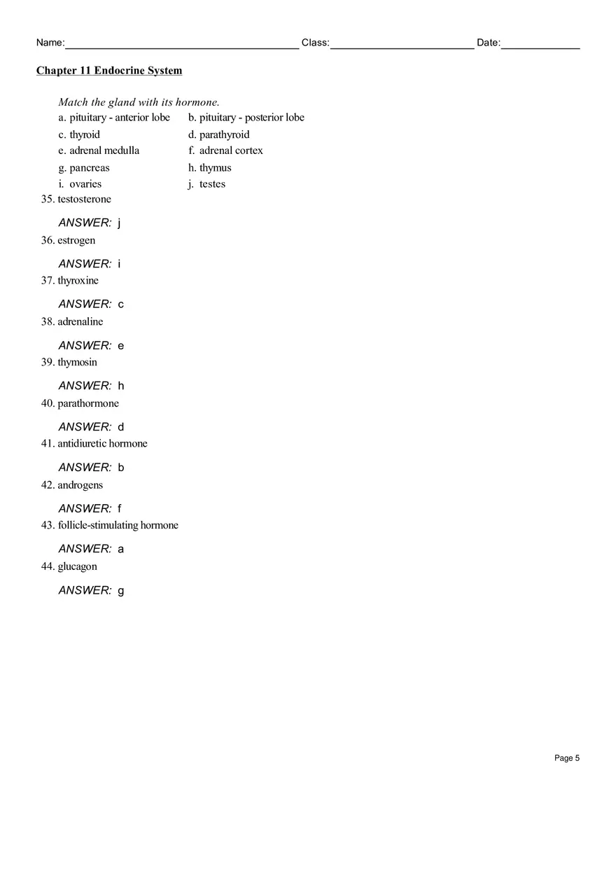 Chapter 11 Endocrine System Answers - Page 5