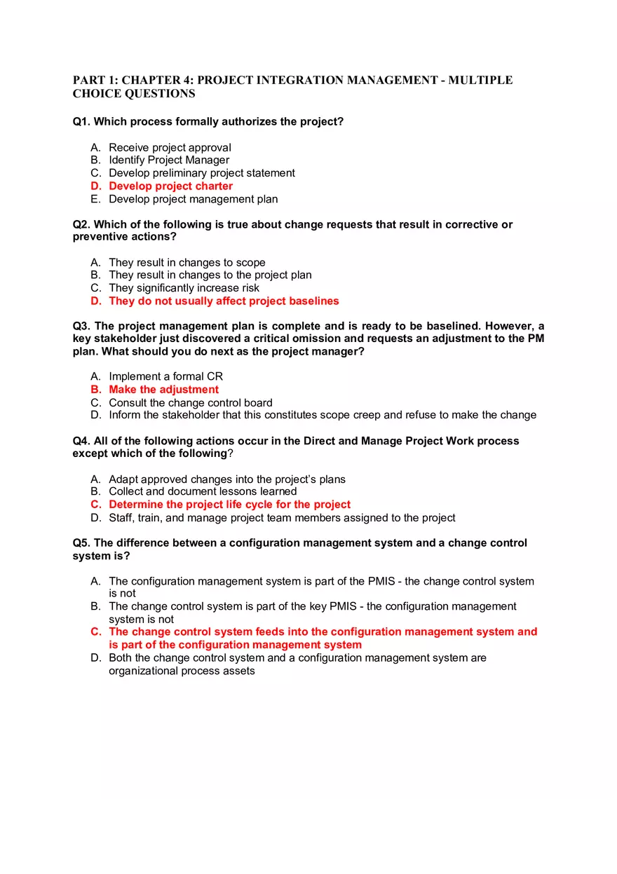 Chapter 4 Project Integration Management Multiple Сhoice Questions - Page 1