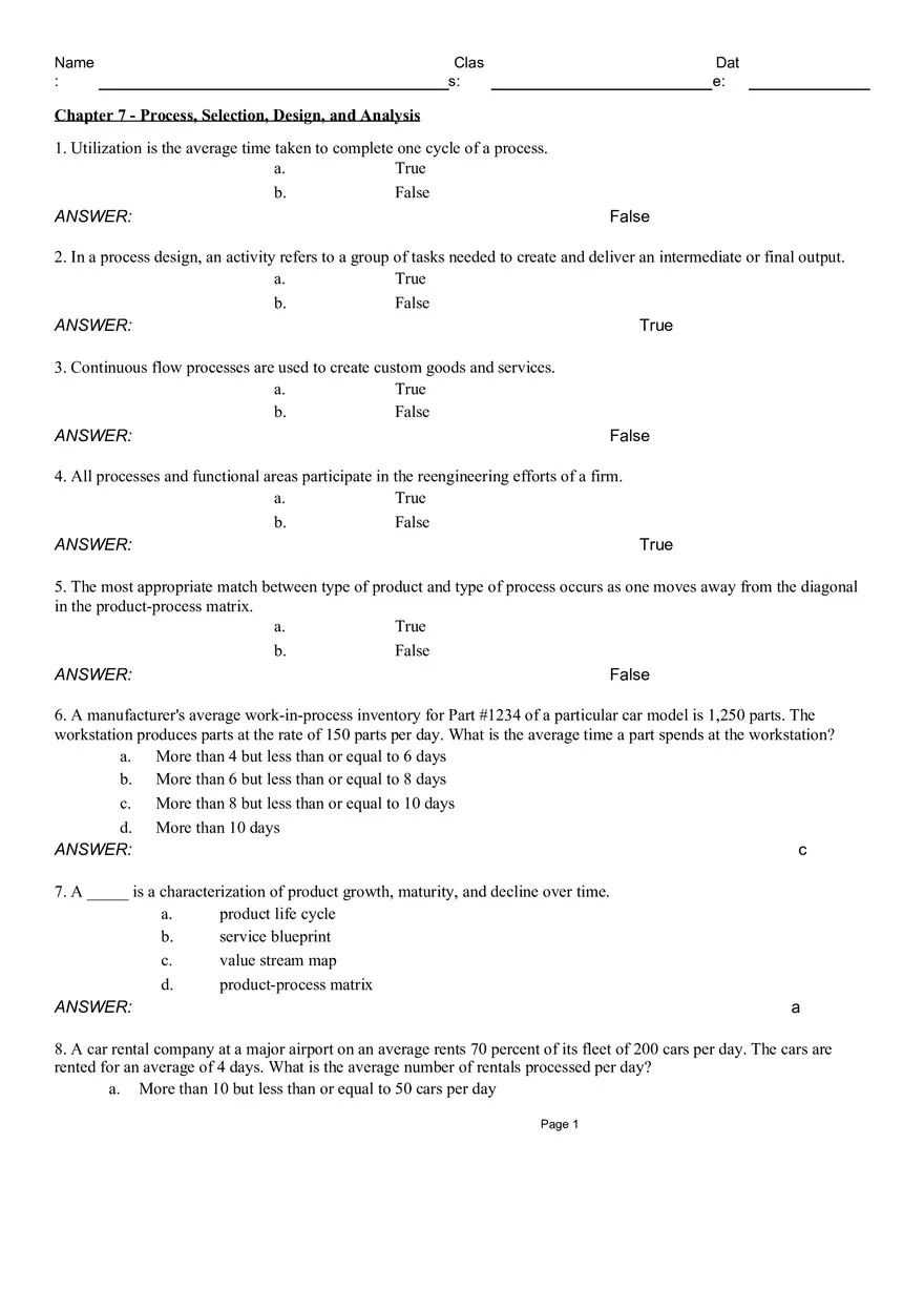 Chapter 7 - Process, Selection, Design, and Analysis - Page 1