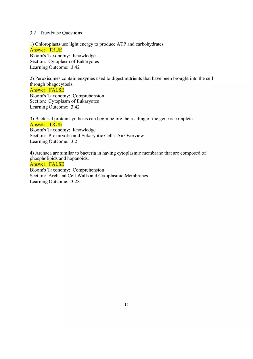 Chapter 3 Cell Structure and Function True False - Page 1