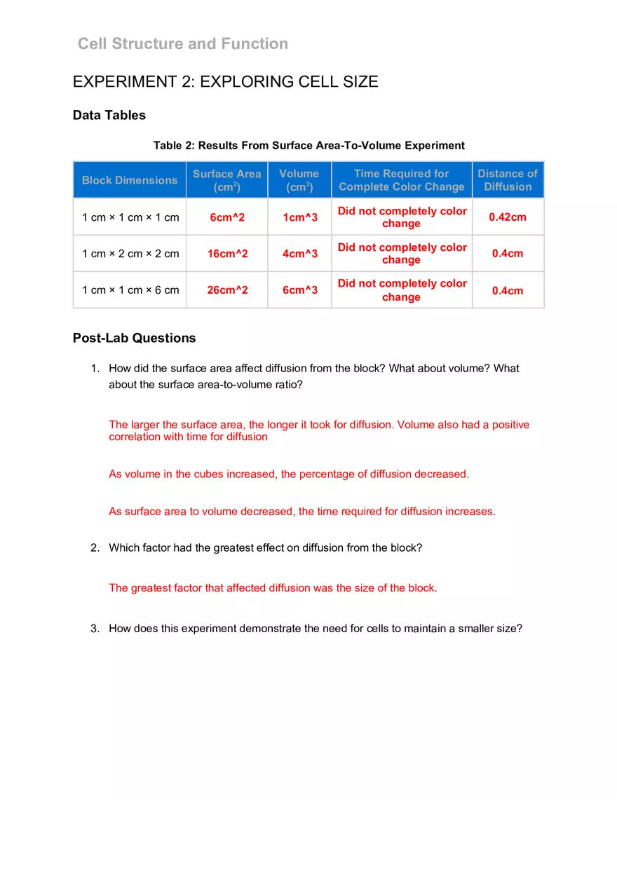 Cell Structure and Function Pre-lab Questions - Page 4