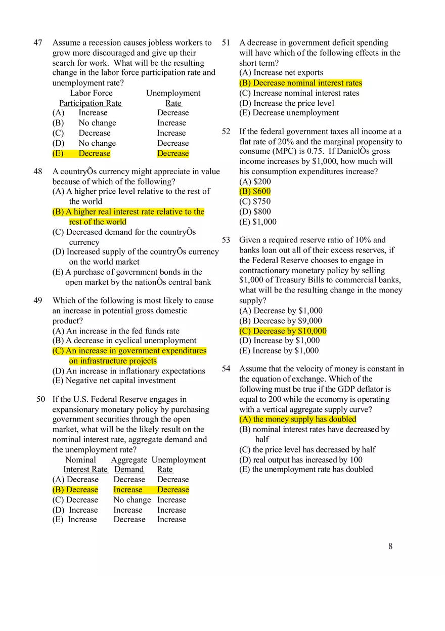 Macroeconomics Practice Exam #1 - Page 8
