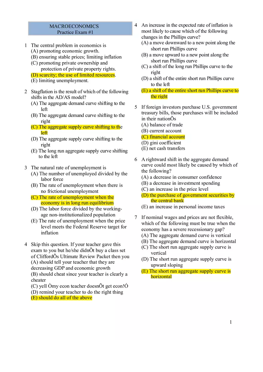 Macroeconomics Practice Exam #1 - Page 1