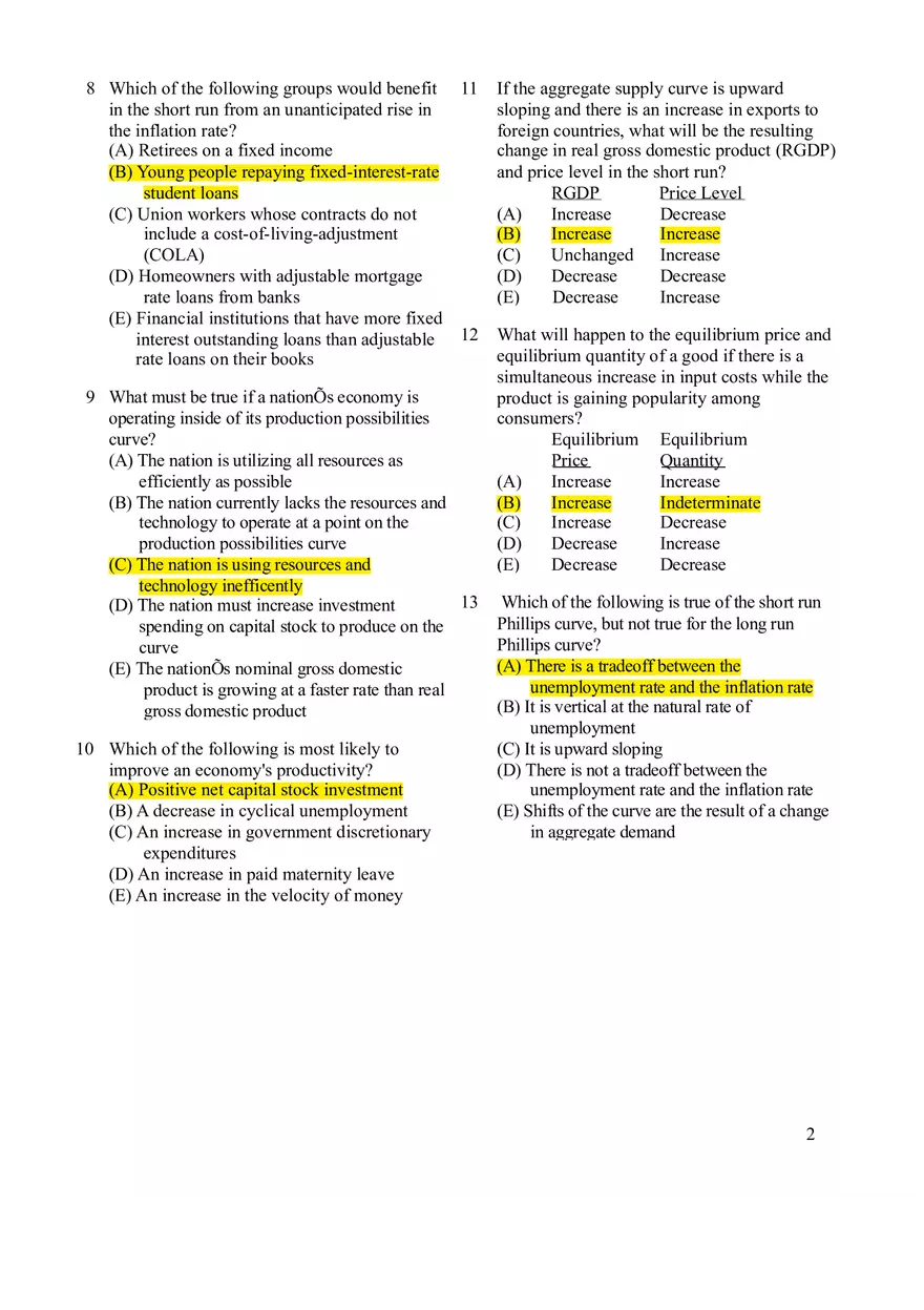 Macroeconomics Practice Exam #1 - Page 2