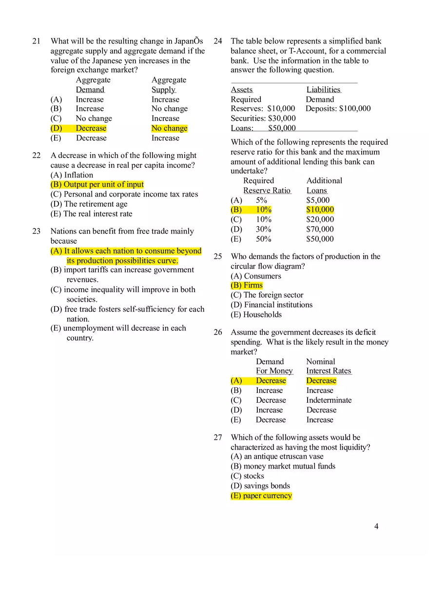 Macroeconomics Practice Exam #1 - Page 4