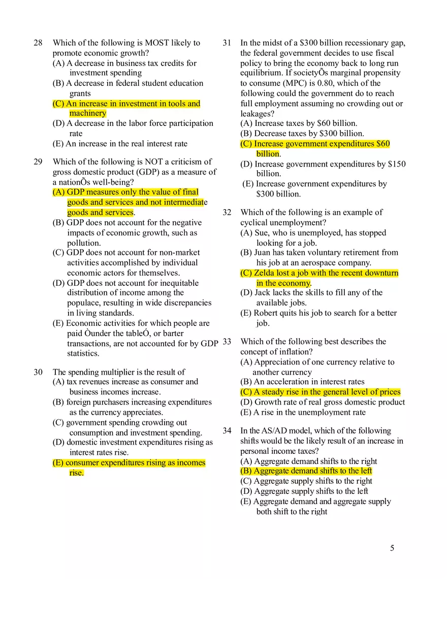 Macroeconomics Practice Exam #1 - Page 5