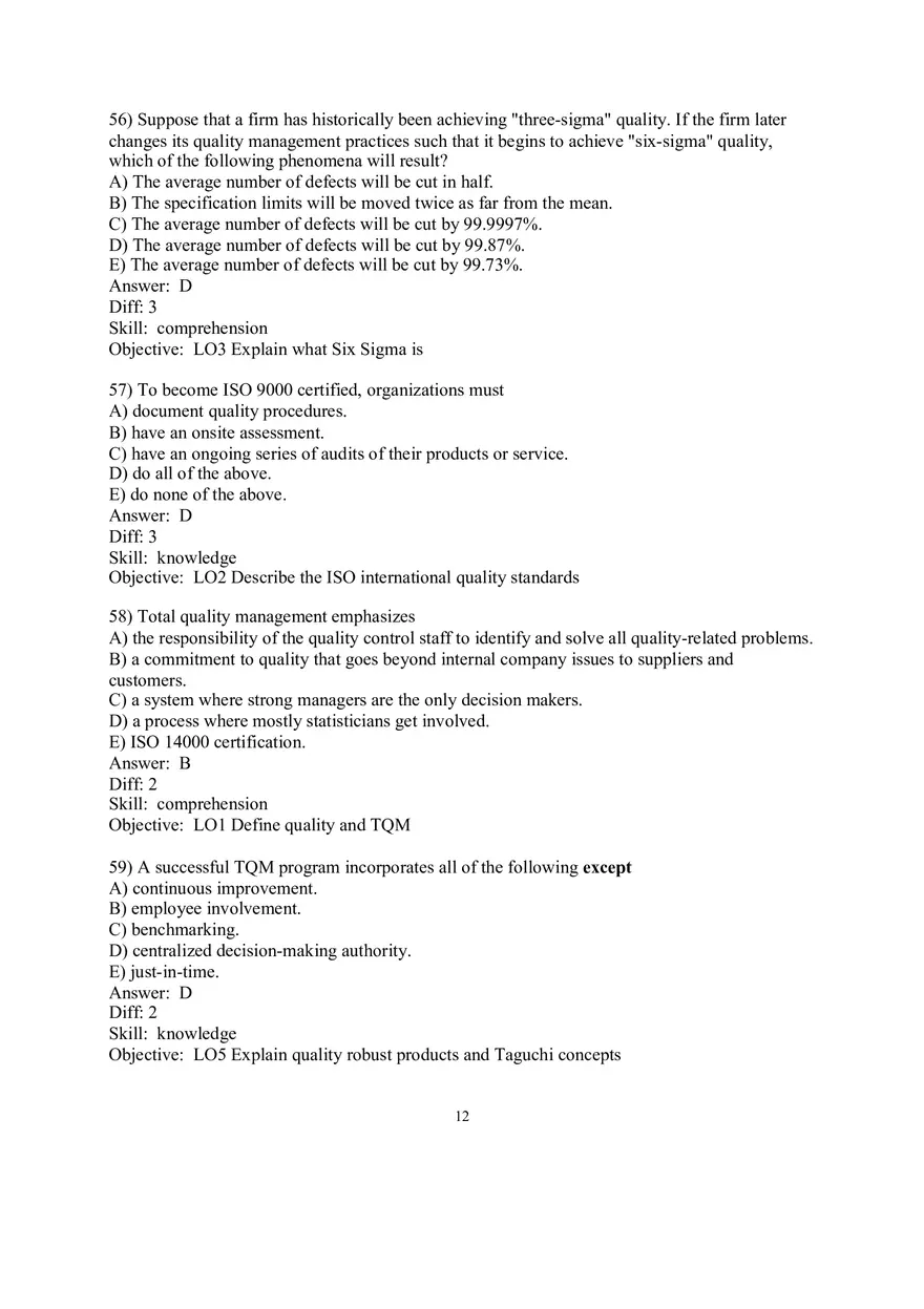 Chapter 6 Managing Quality Multiple Choice Part 1 - Page 8