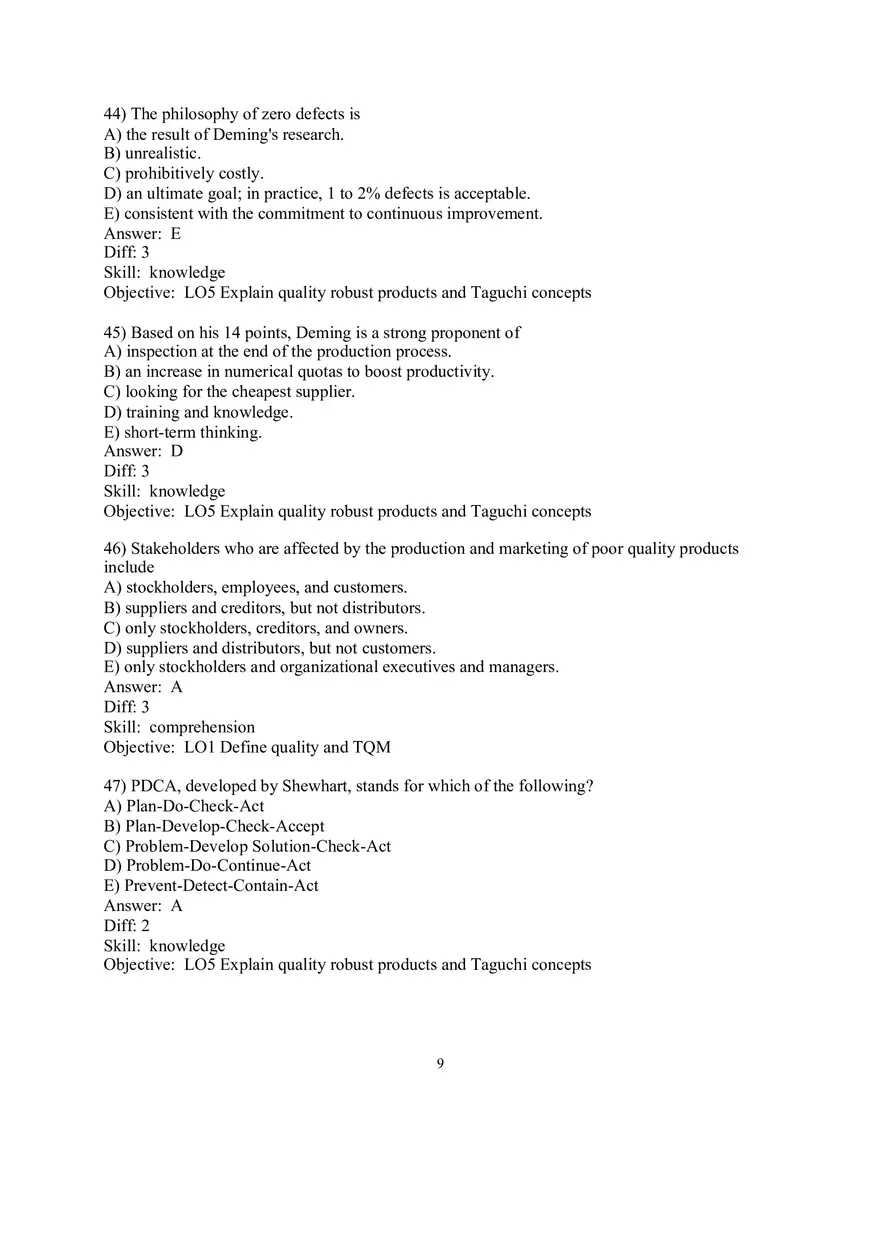 Chapter 6 Managing Quality Multiple Choice Part 1 - Page 5