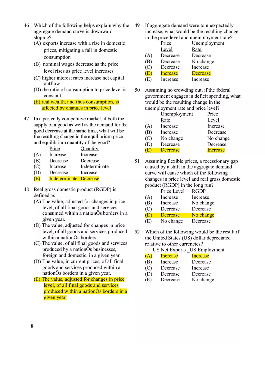 Macroeconomics Practice Exam #2 - Page 8