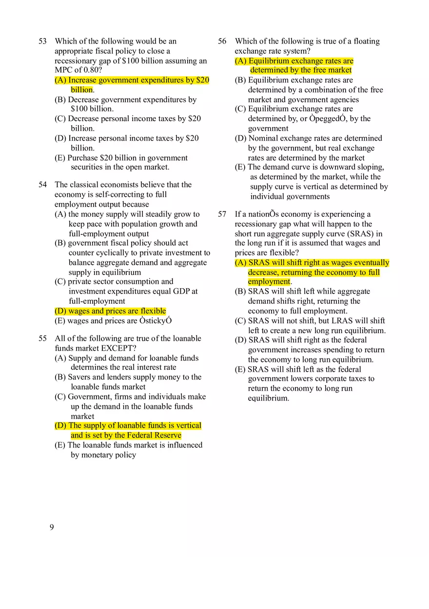 Macroeconomics Practice Exam #2 - Page 9