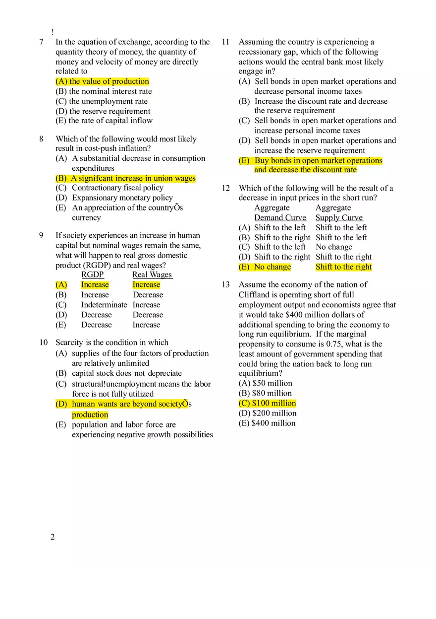 Macroeconomics Practice Exam #2 - Page 2