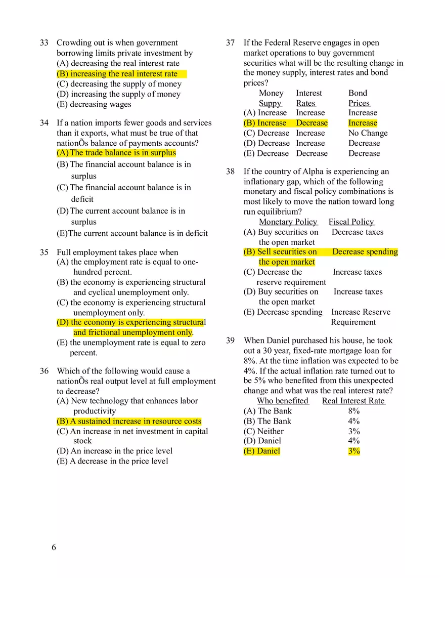 Macroeconomics Practice Exam #2 - Page 6