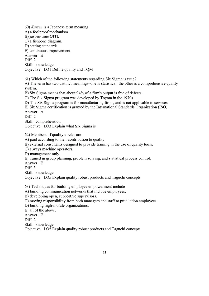 Chapter 6 Managing Quality Multiple Choice Part 2 - Page 1