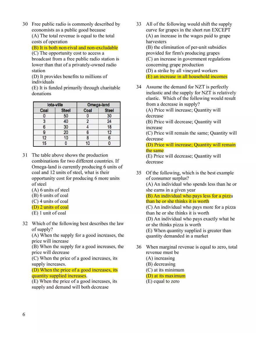 Microeconomics Practice Exam #2 - Page 7