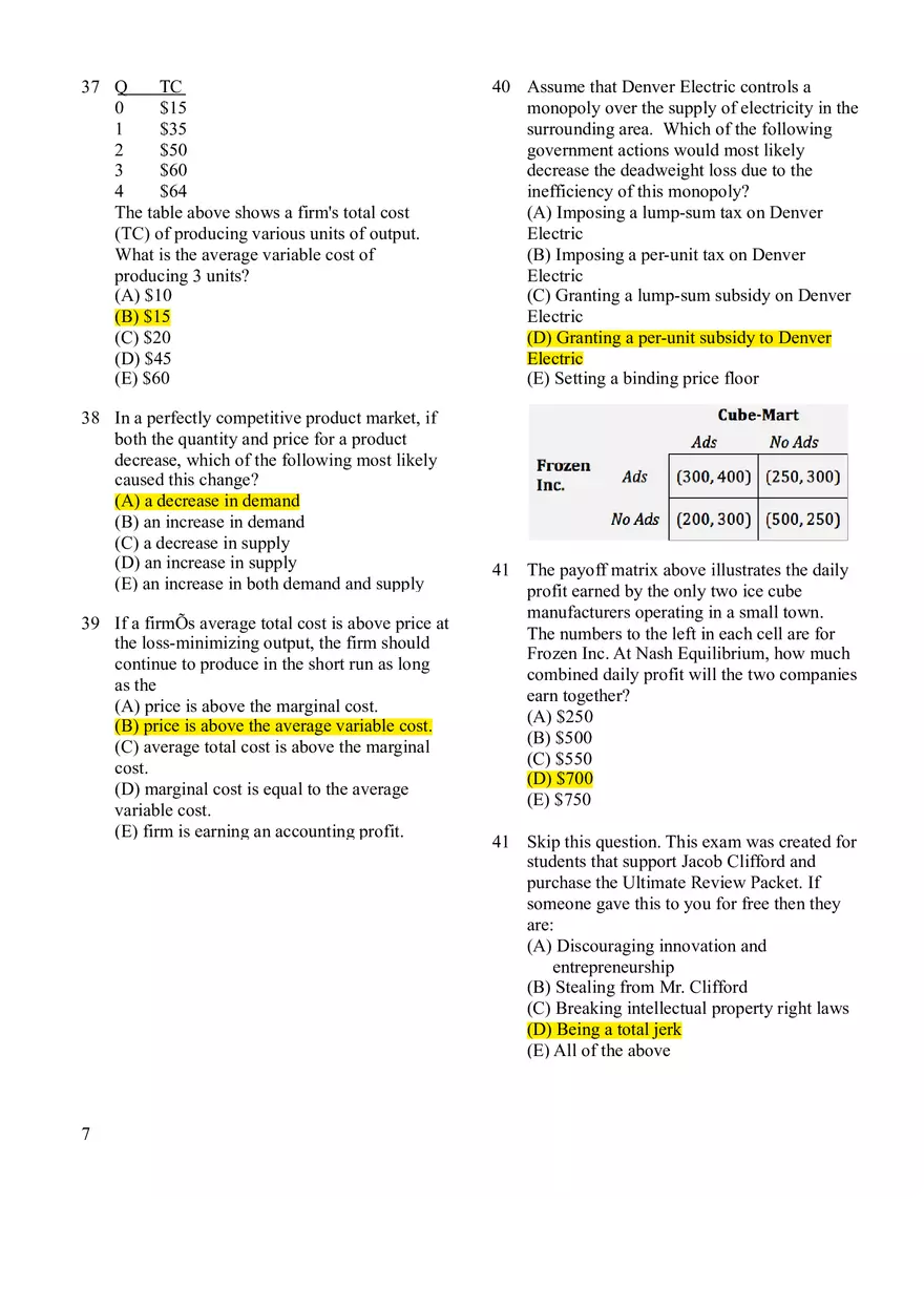 Microeconomics Practice Exam #2 - Page 8