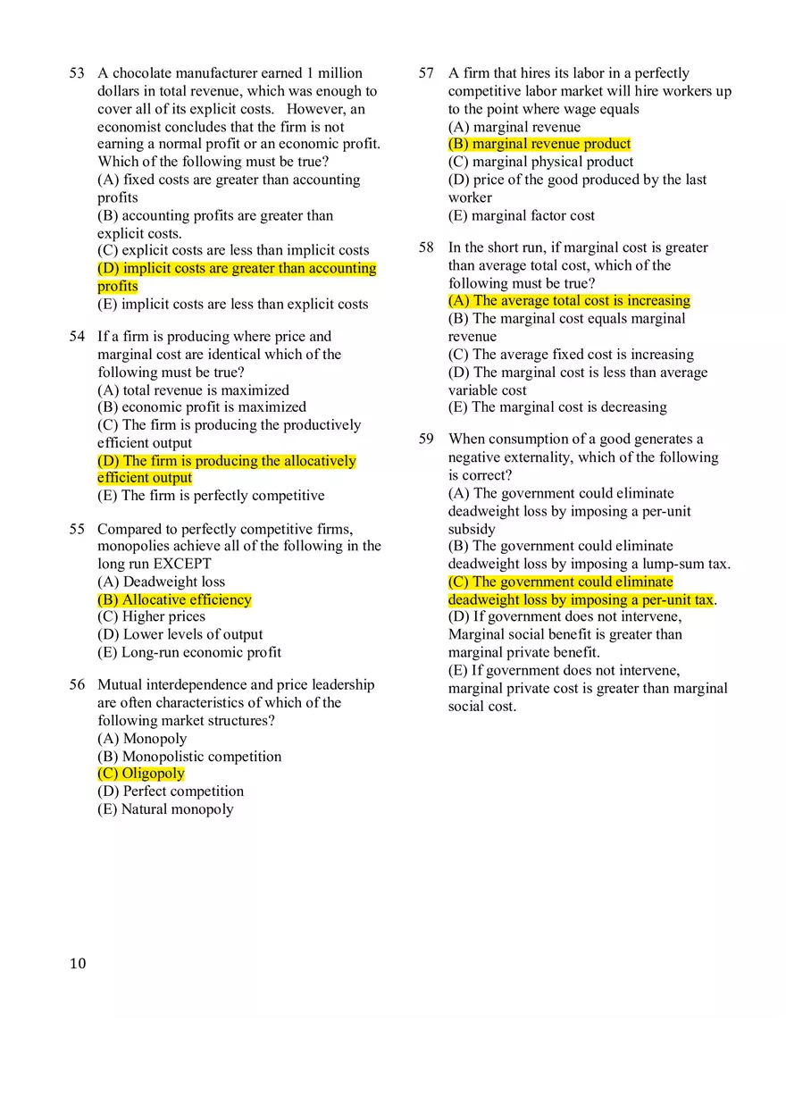 Microeconomics Practice Exam #2 - Page 11