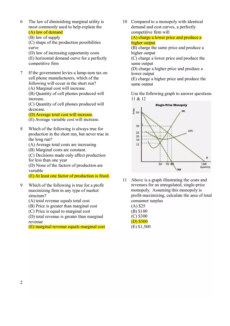 Microeconomics Practice Exam #2 - Page 2