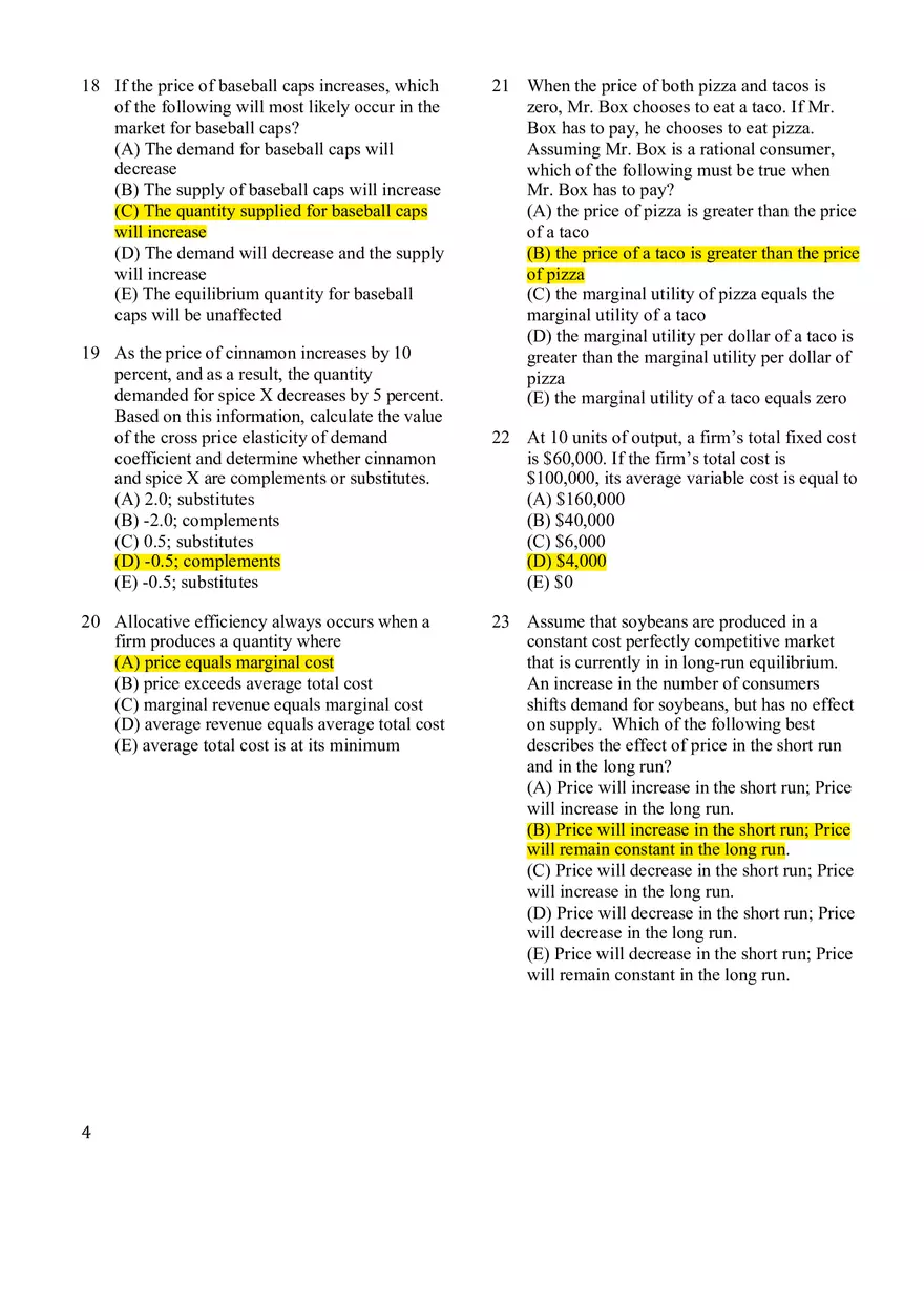 Microeconomics Practice Exam #2 - Page 5