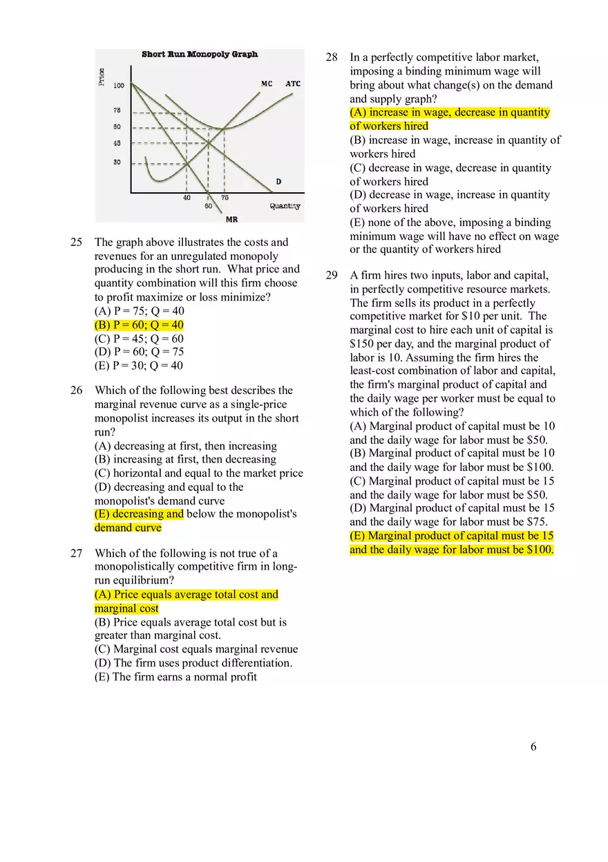 Microeconomics Practice Exam #1 - Page 8
