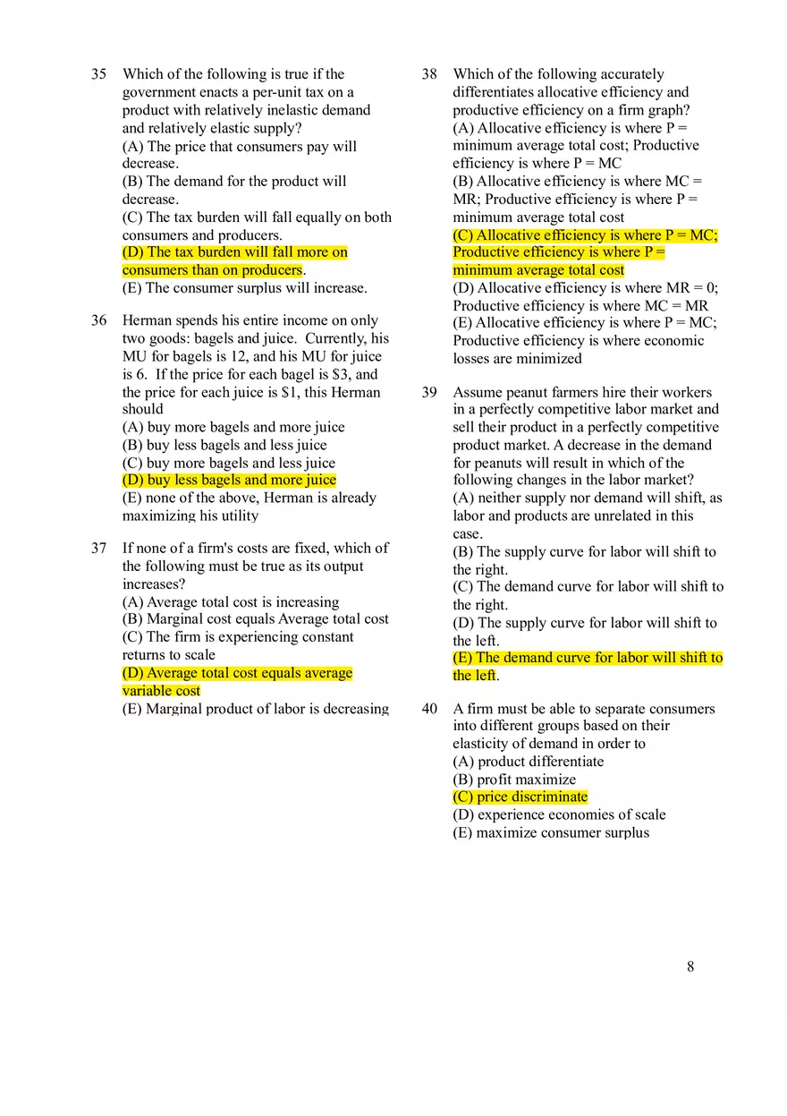 Microeconomics Practice Exam #1 - Page 10
