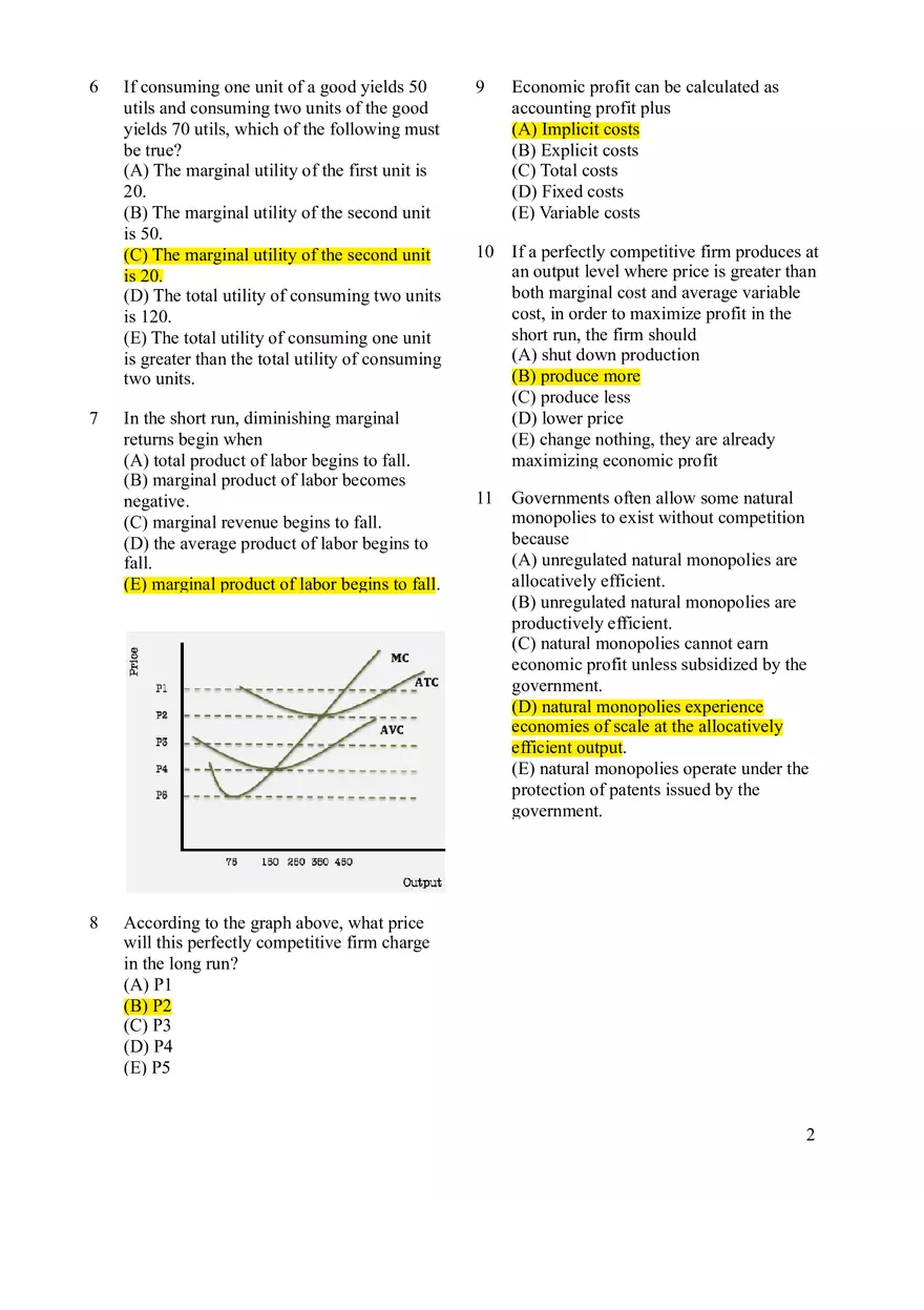 Microeconomics Practice Exam #1 - Page 2