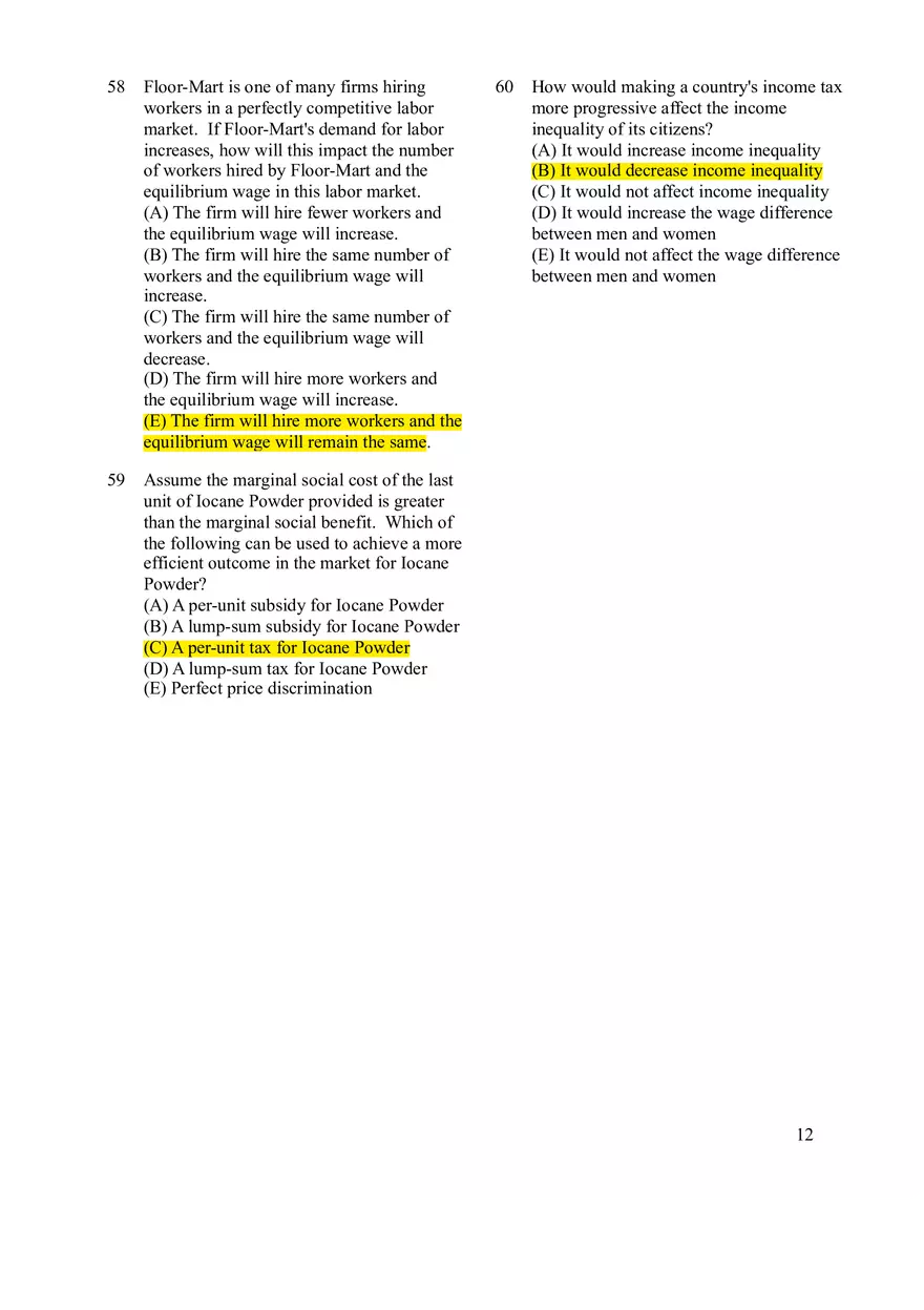 Microeconomics Practice Exam #1 - Page 4