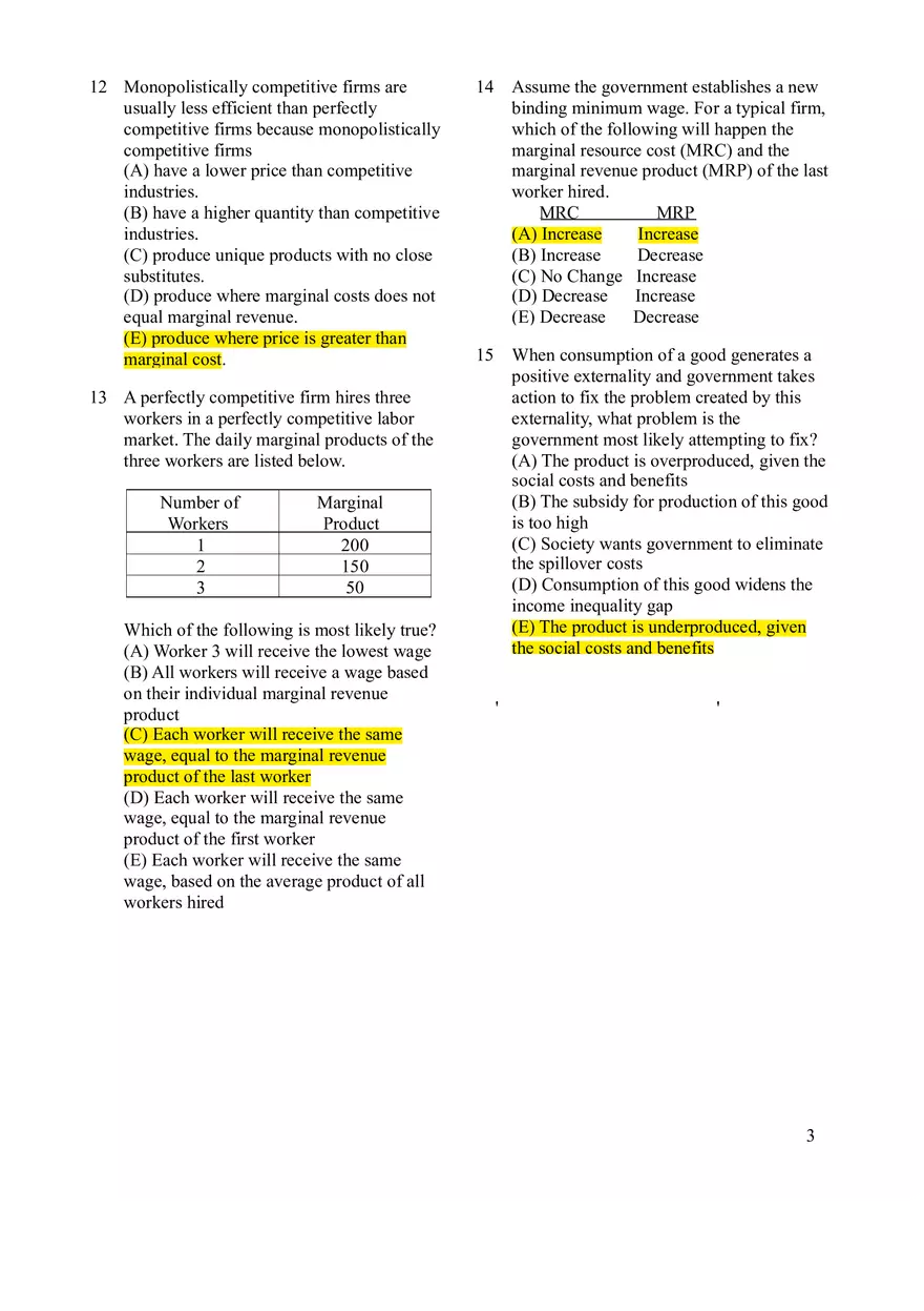 Microeconomics Practice Exam #1 - Page 5