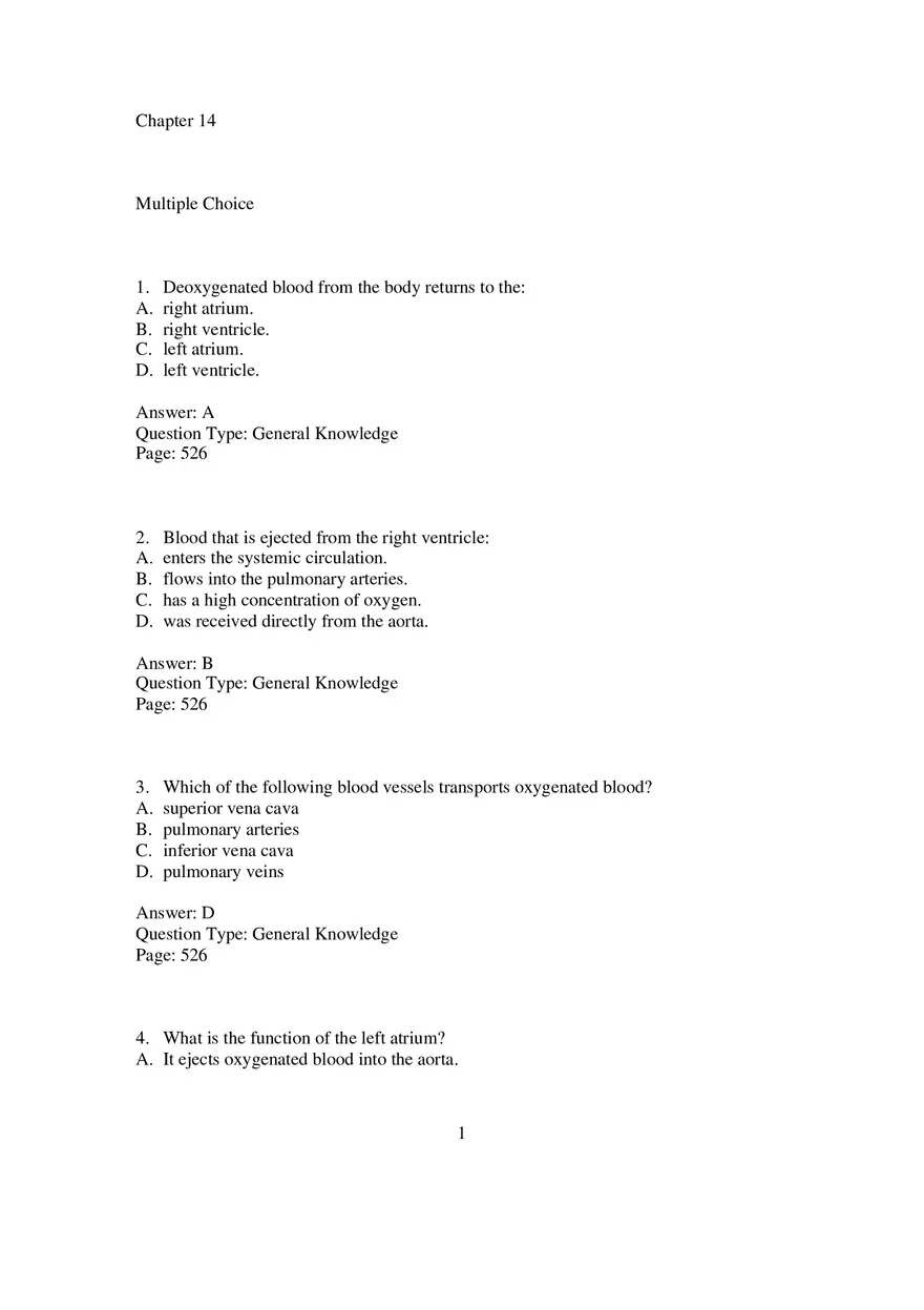 Cardio Chapter 14 Multiple Choice 1 - Page 1