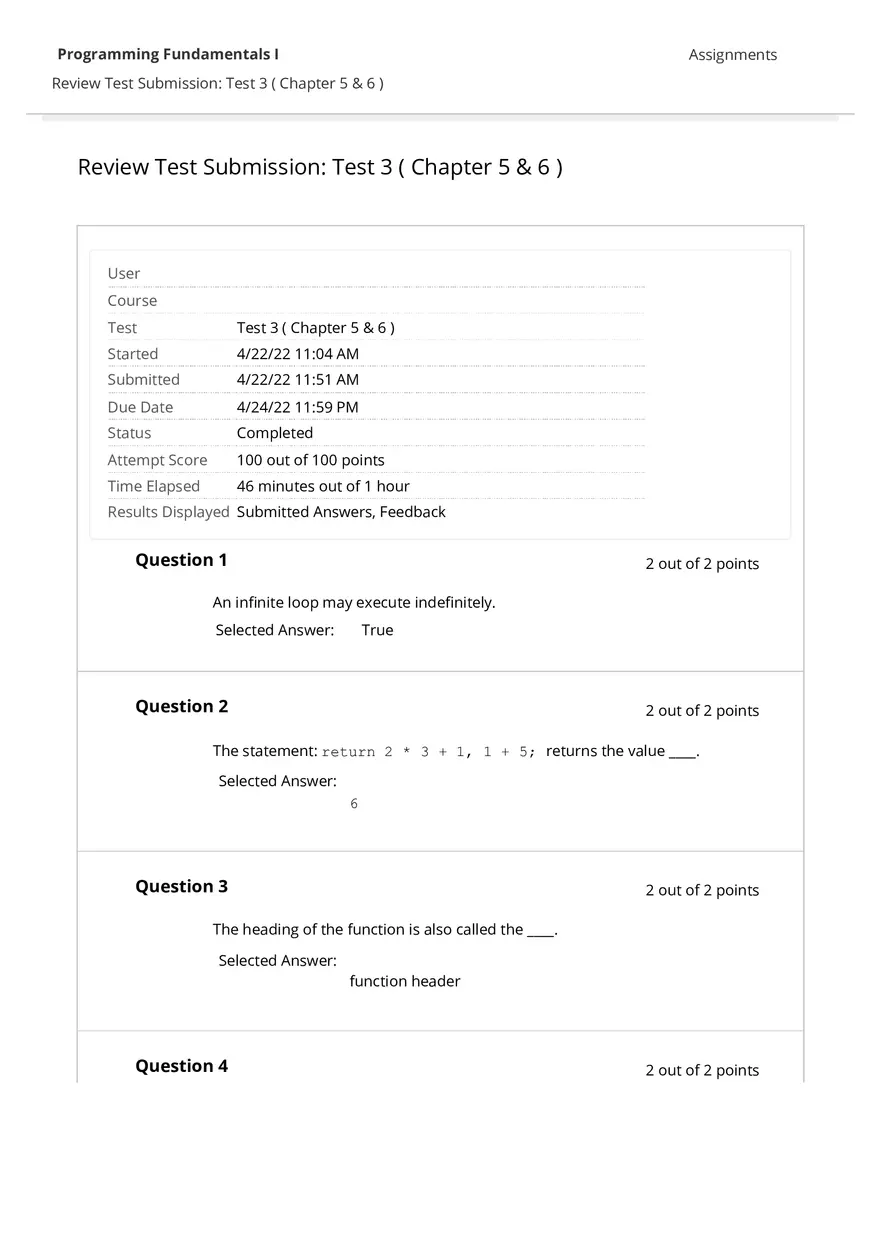 Programming Fundamentals Test 3 - Page 1