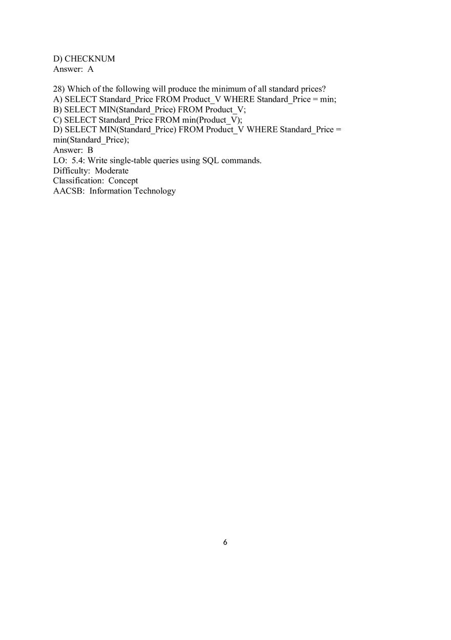 Chapter 5 Introduction to SQL Multiple Choice - Page 8