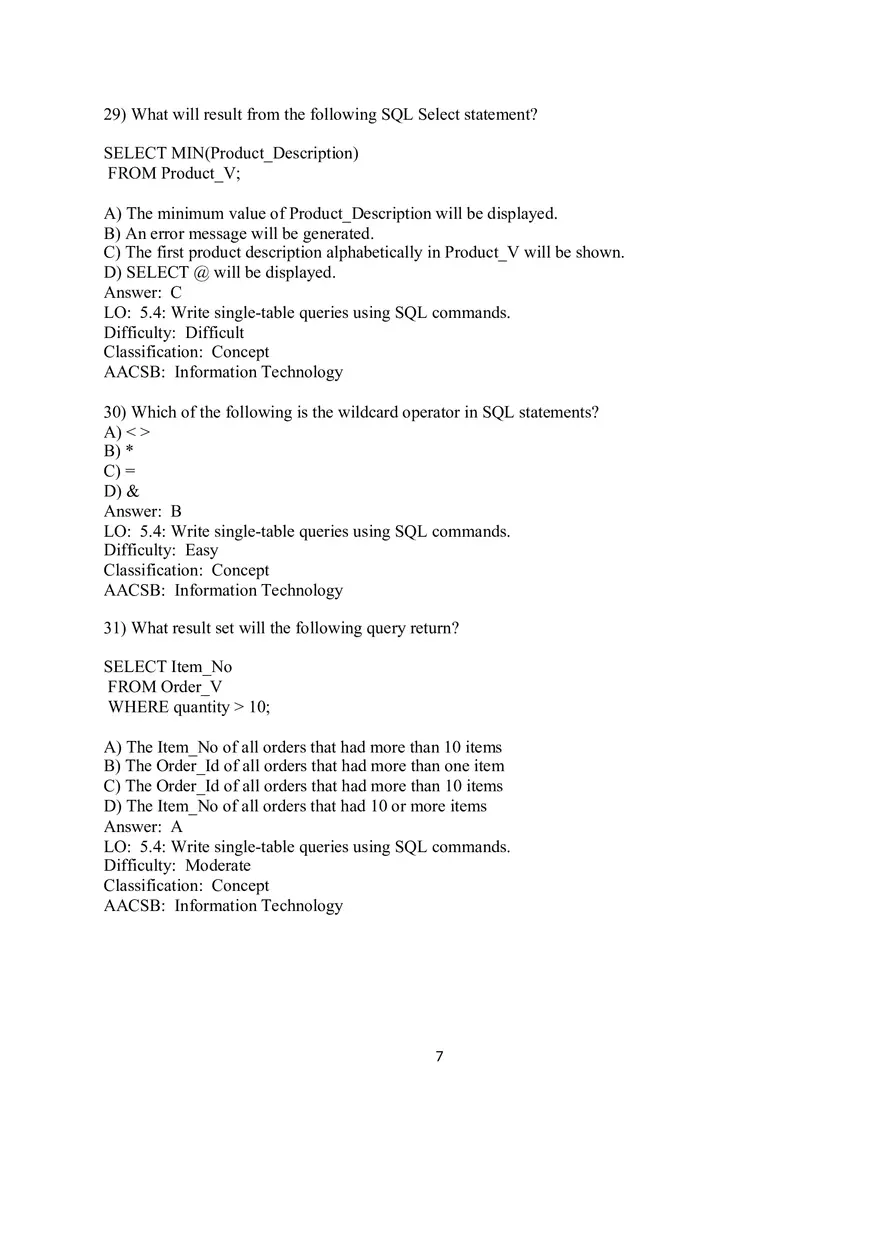 Chapter 5 Introduction to SQL Multiple Choice - Page 9