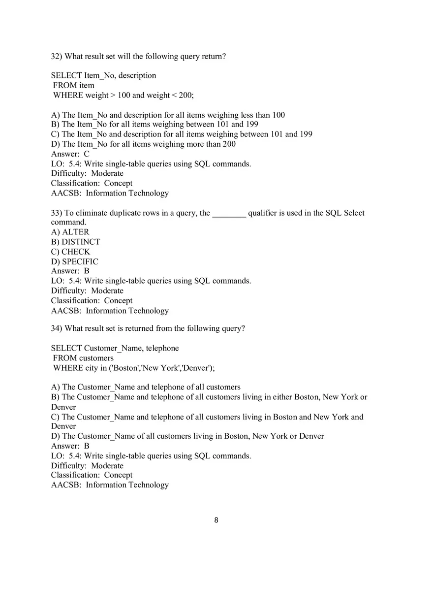 Chapter 5 Introduction to SQL Multiple Choice - Page 10