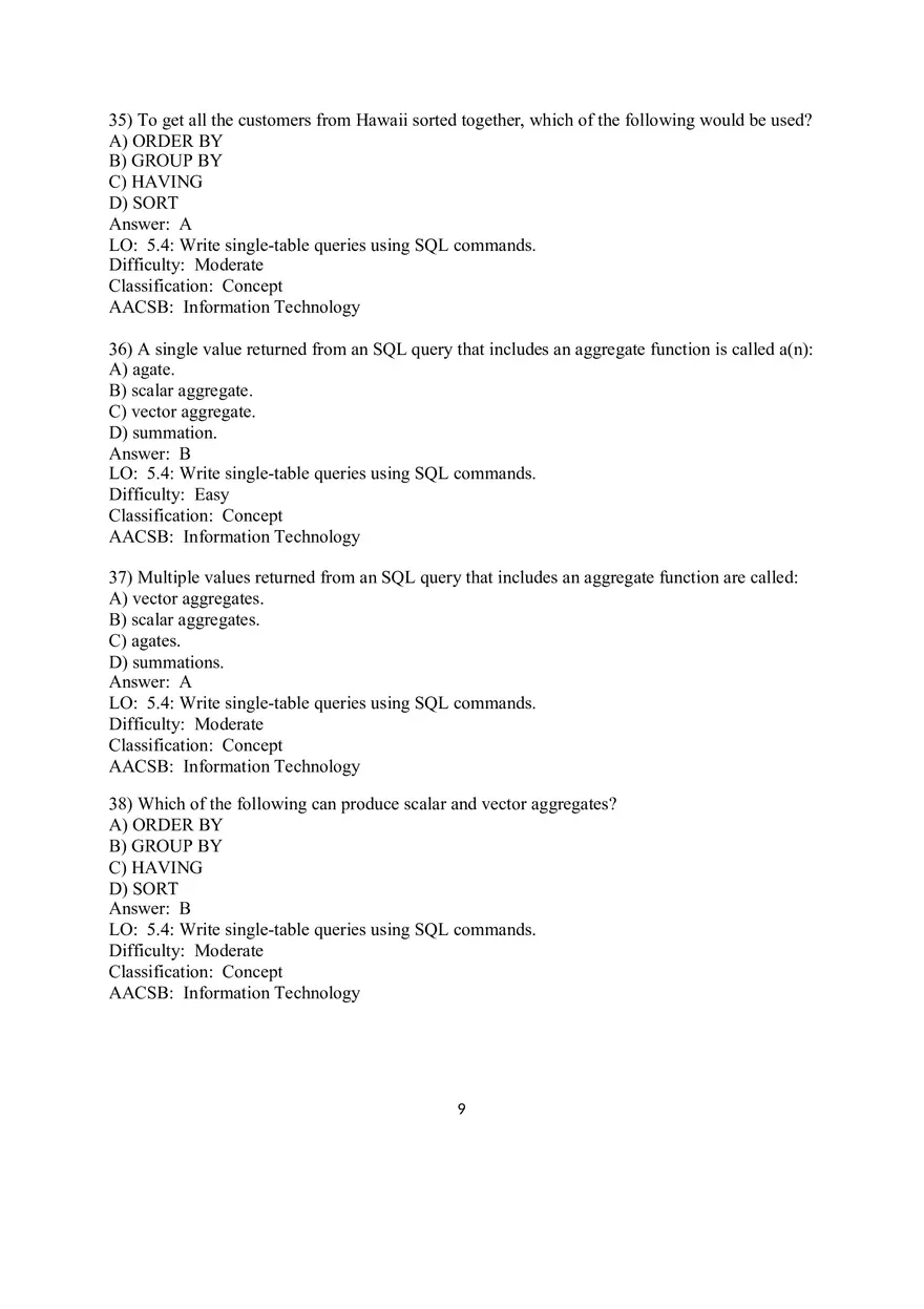 Chapter 5 Introduction to SQL Multiple Choice - Page 11