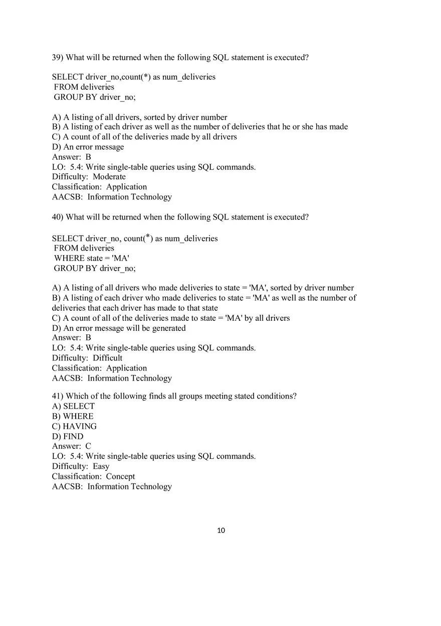 Chapter 5 Introduction to SQL Multiple Choice - Page 12