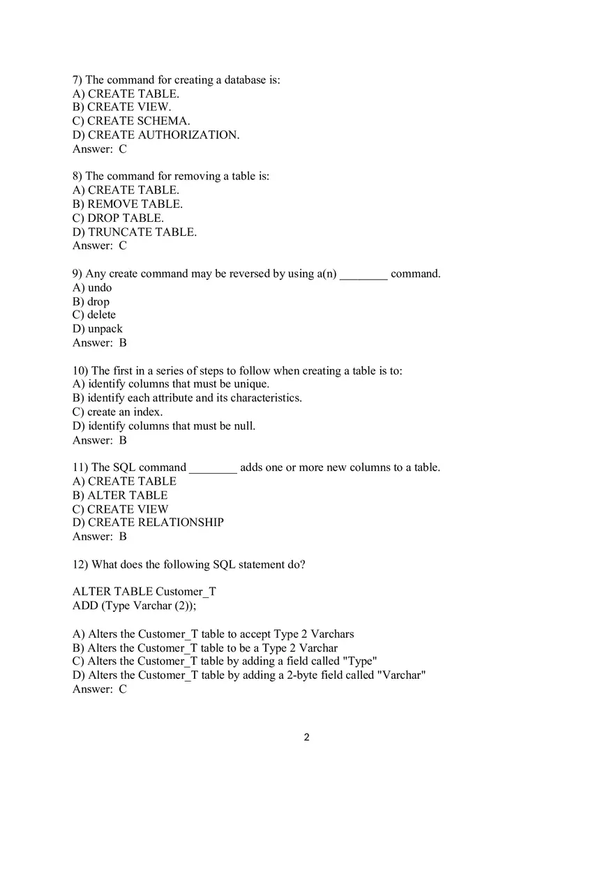 Chapter 5 Introduction to SQL Multiple Choice - Page 2
