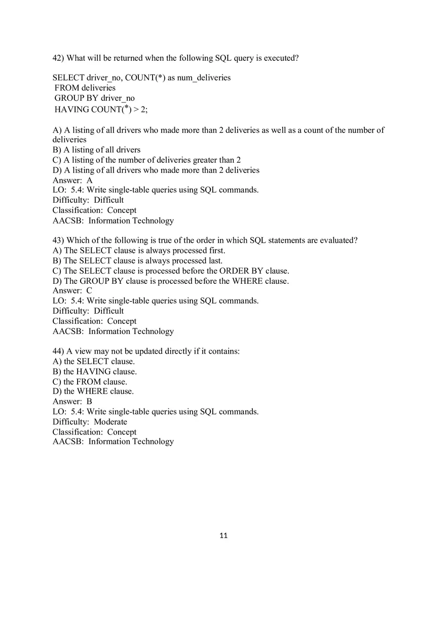 Chapter 5 Introduction to SQL Multiple Choice - Page 3