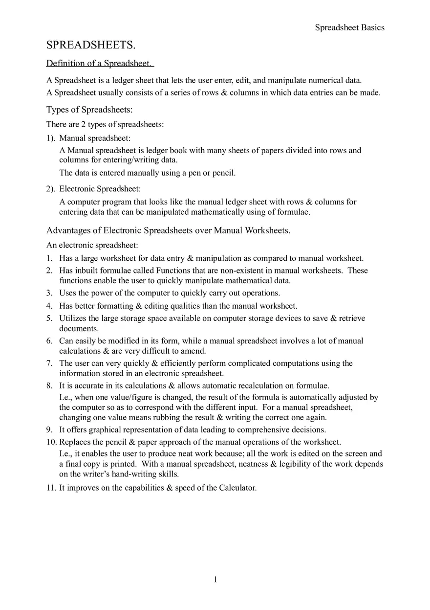 Spreadsheet Basics - Page 1