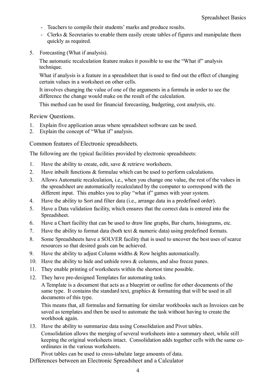 Spreadsheet Basics - Page 4