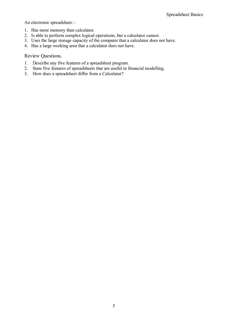 Spreadsheet Basics - Page 5