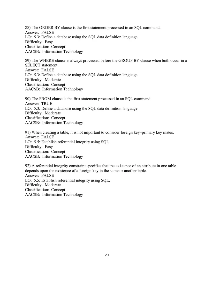 Chapter 5 Introduction to SQL True False - Page 8