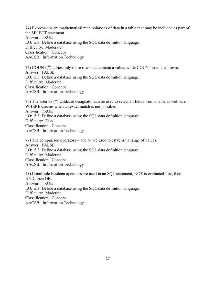Chapter 5 Introduction to SQL True False - Page 5